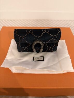 Gucci Black Velvet GG Dionysus Clutch with Gold-Tone Hardware